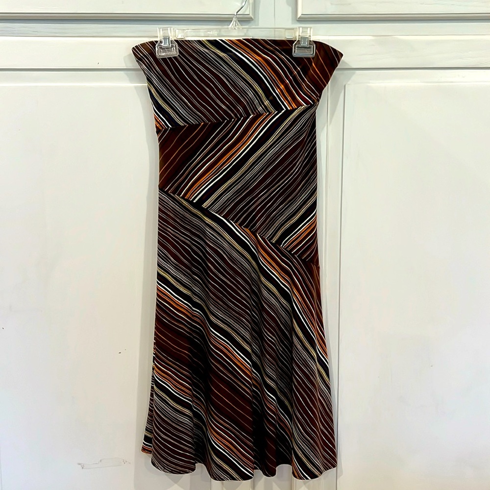 BCBGMaxAzria Strapless Stripe Midi Dress in Brown and Black